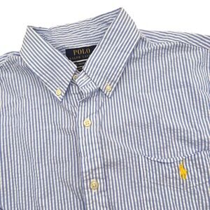 Polo Ralph Lauren Button Down Men Large Blue Seersucker Striped RL Untucked Fit